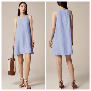 J.Crew Maxine Button-Back Shift Dress Women's Small Blue Linen‎ Sleeveless NWT